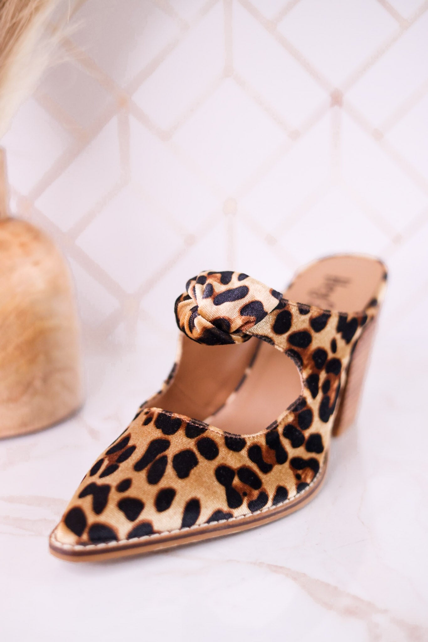 Knot Gonna Happen Leopard Velvet Mule Heels - Whiskey Skies - CORKYS FOOTWEAR