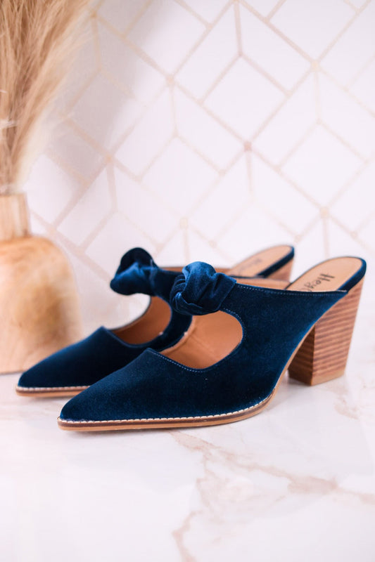 Knot Gonna Happen Teal Velvet Mule Heels - Whiskey Skies - CORKYS FOOTWEAR