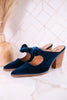 Knot Gonna Happen Teal Velvet Mule Heels - Whiskey Skies - CORKYS FOOTWEAR