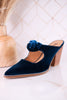 Knot Gonna Happen Teal Velvet Mule Heels - Whiskey Skies - CORKYS FOOTWEAR