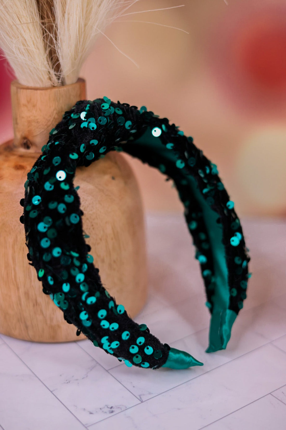 Knotted Green Sequin Headband - Whiskey Skies - SHIRALEAH