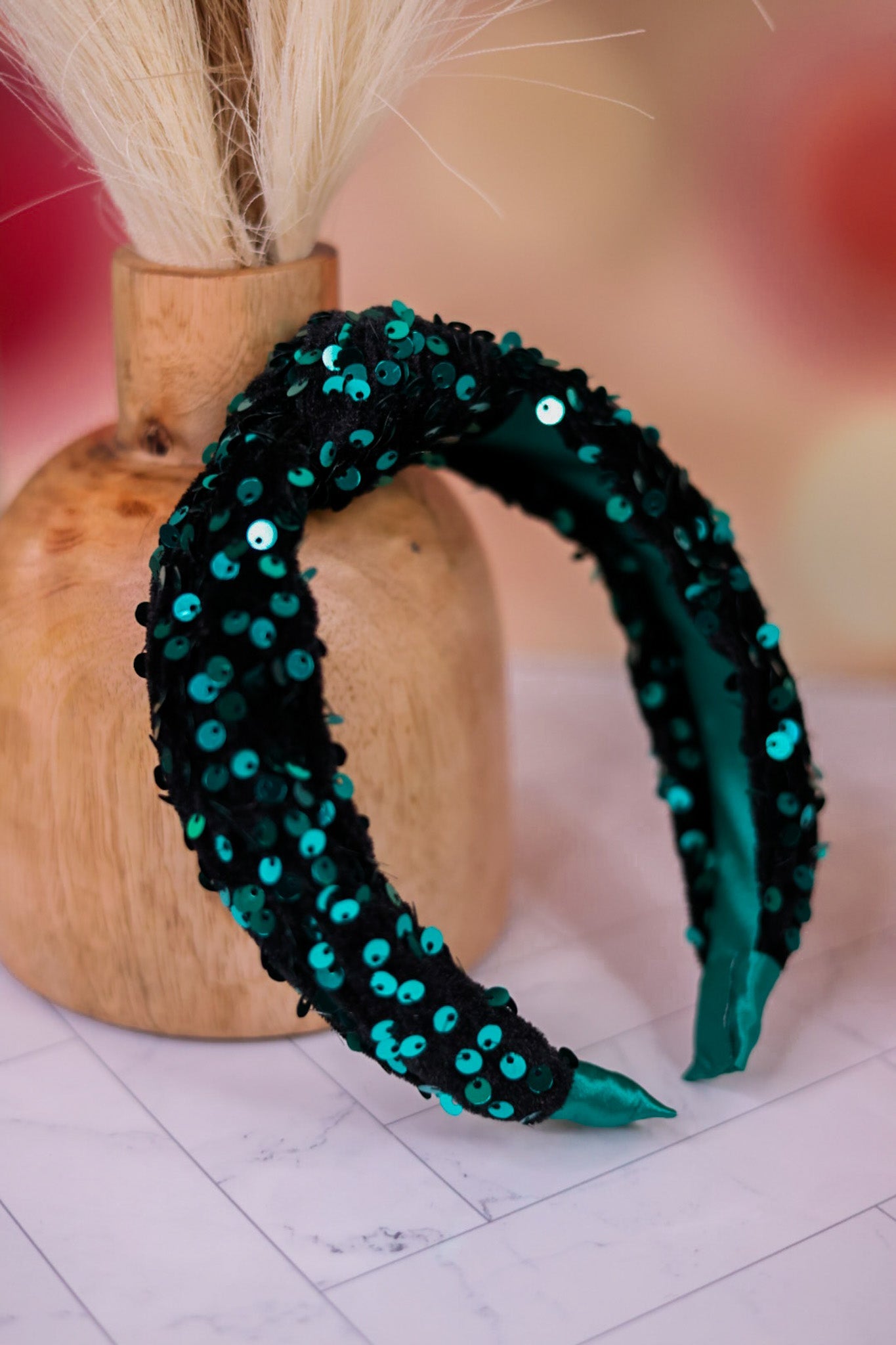 Knotted Green Sequin Headband - Whiskey Skies - SHIRALEAH