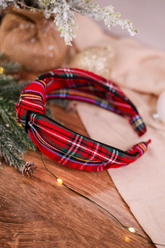 Knotted Plaid Headband - Whiskey Skies - SHIRALEAH