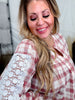 Lace & Plaid Combo Long Sleeve Blouse - Whiskey Skies - ODDI