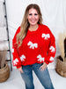 Lace Ribbon Bow Patch Detail Red Pullover Knit Sweater - Whiskey Skies - DAVI & DANI