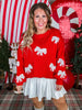 Lace Ribbon Bow Patch Detail Red Pullover Knit Sweater - Whiskey Skies - DAVI & DANI