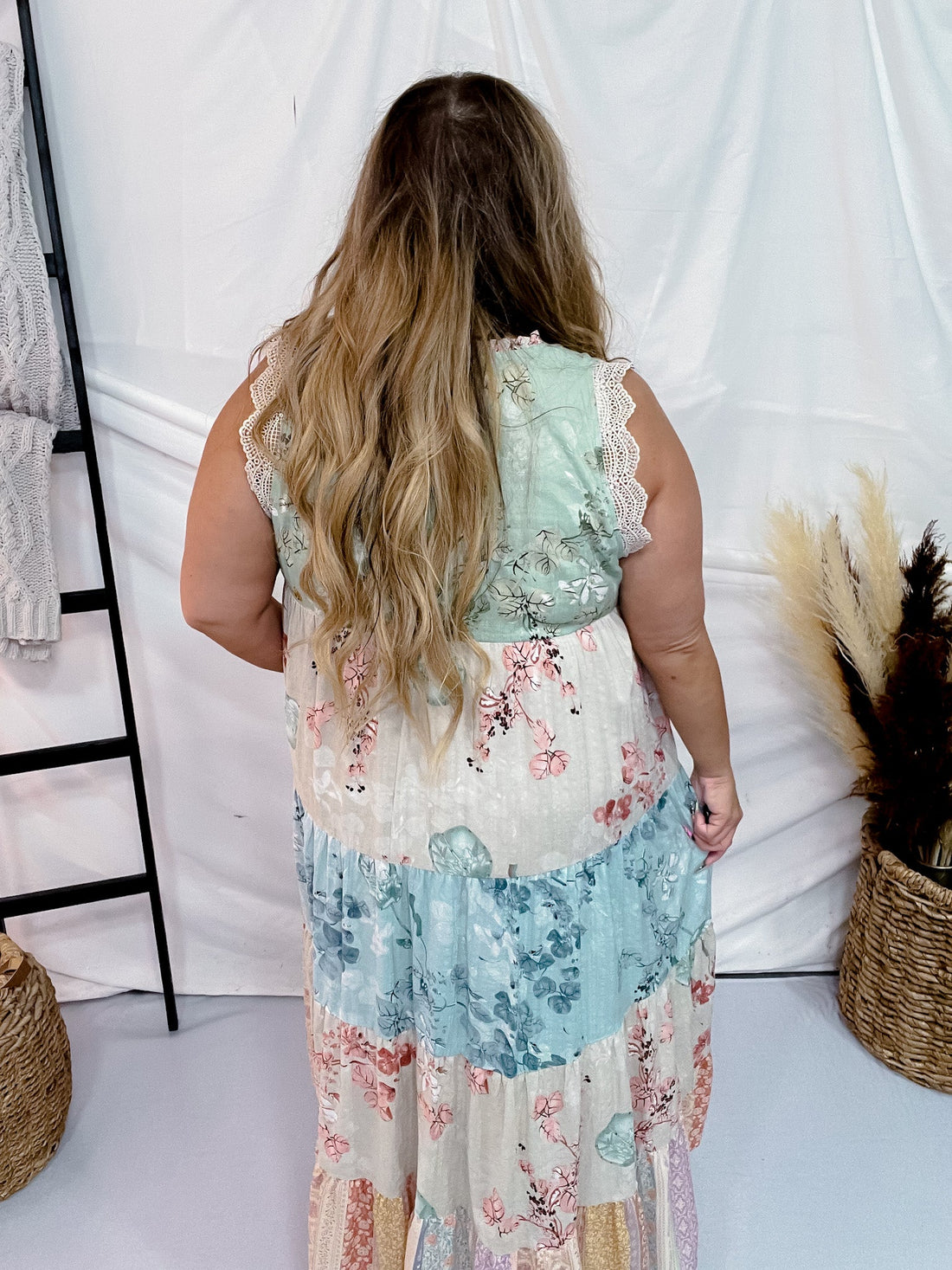 Lace Trim Mixed Floral Maxi Dress - Whiskey Skies - DAVI & DANI