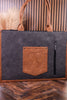 Large Black Vegan Leather Tote With Wrangler Belt Buckle - Whiskey Skies - MONTANA WEST