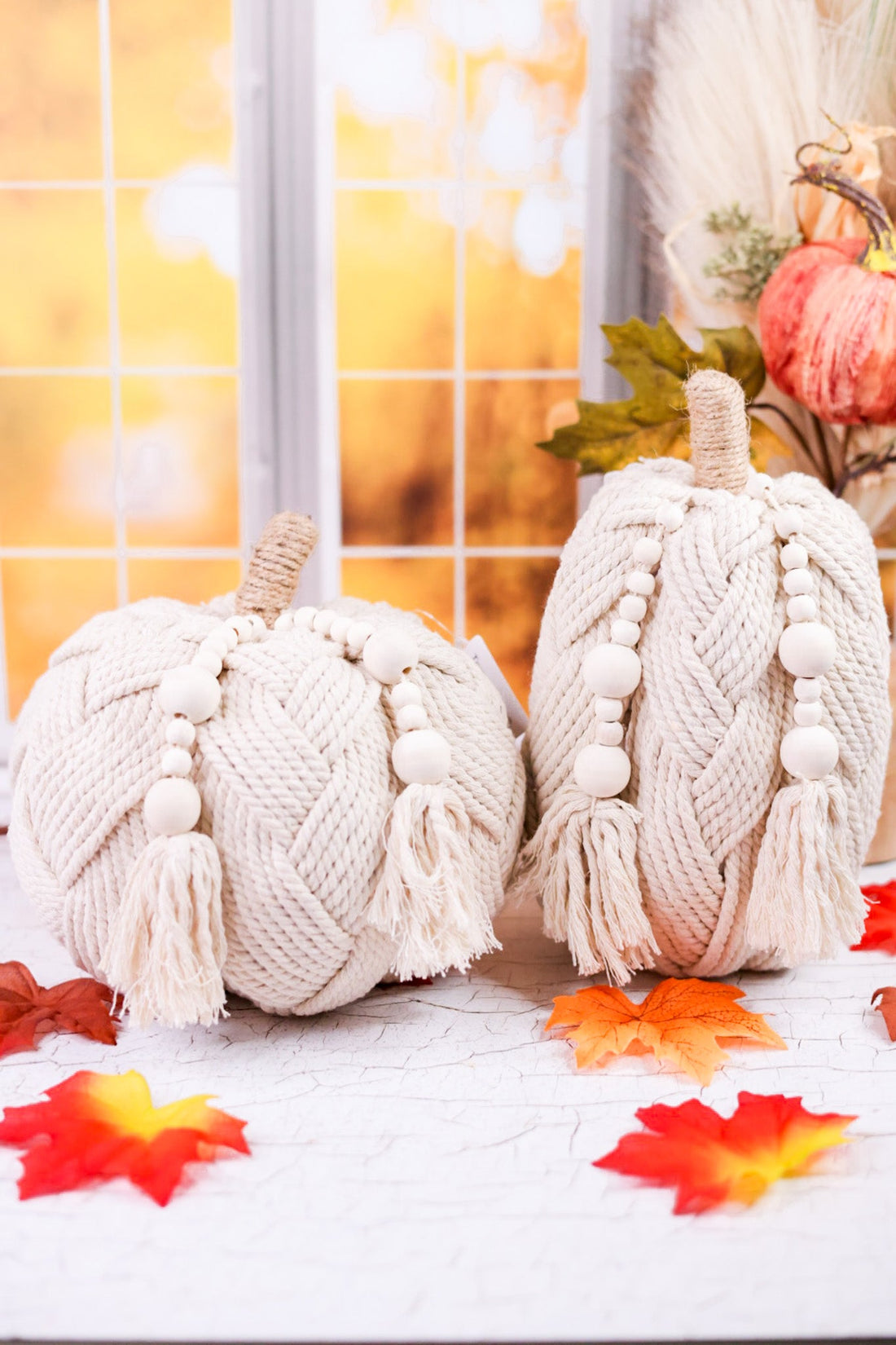 Large Braided Rope Pumpkin Decor (Two Styles) - Whiskey Skies - TRANSPAC