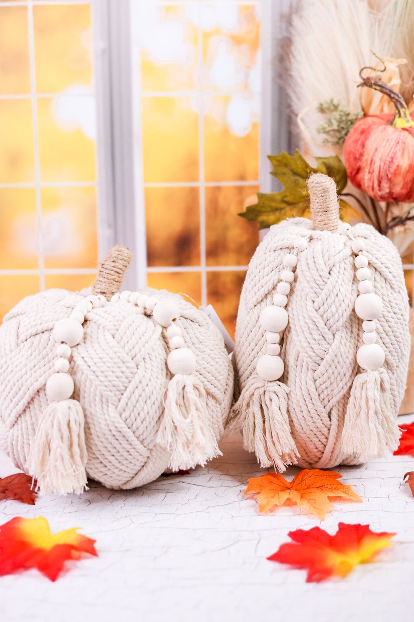 Large Braided Rope Pumpkin Decor (Two Styles) - Whiskey Skies - TRANSPAC