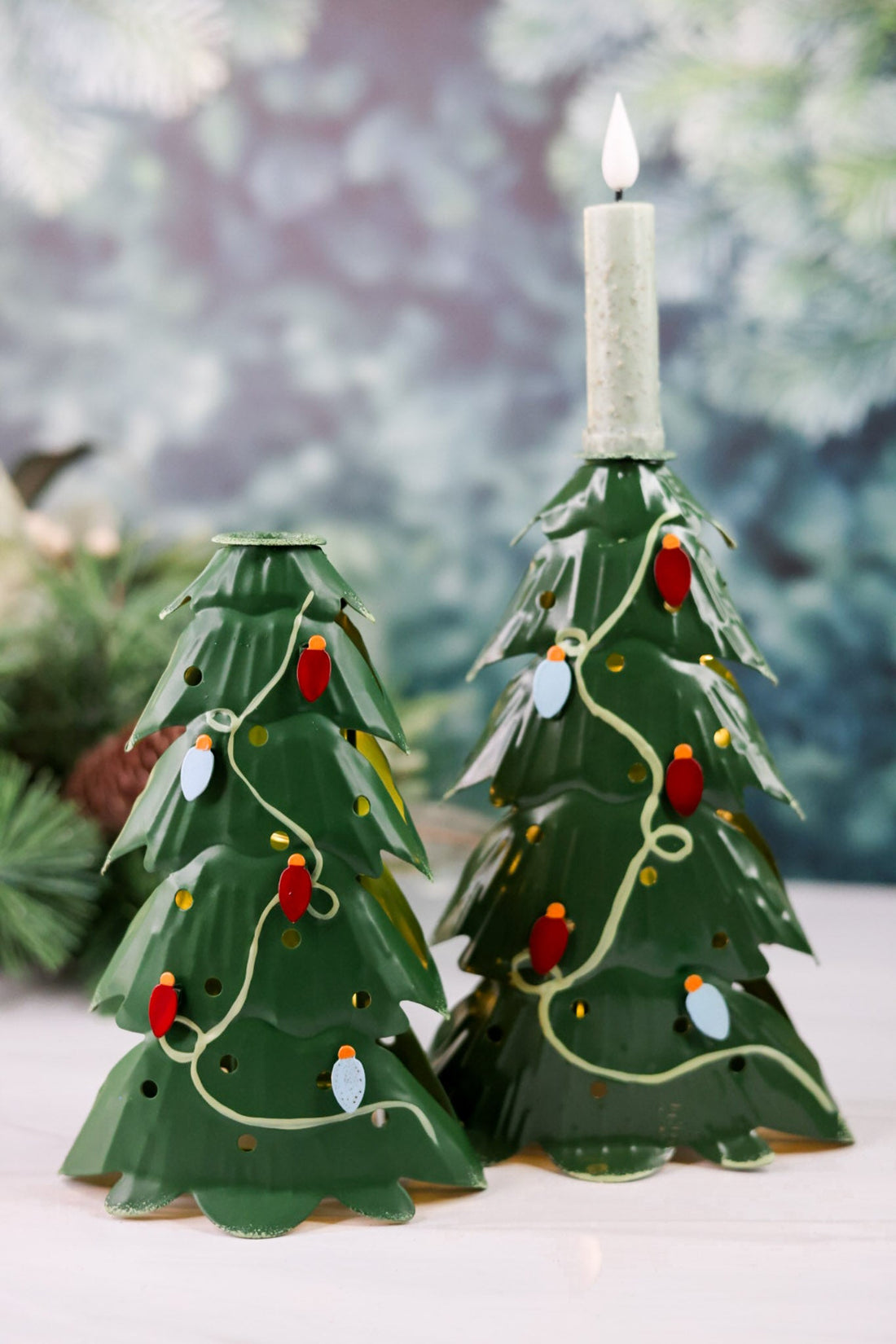 Large LED Christmas Tree Taper Candle Holder - Whiskey Skies - MUD PIE