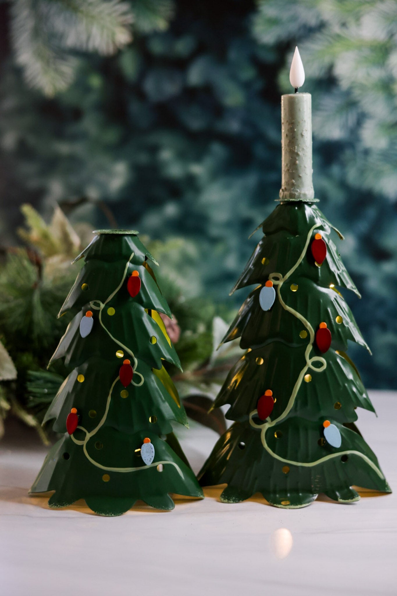 Large LED Christmas Tree Taper Candle Holder - Whiskey Skies - MUD PIE