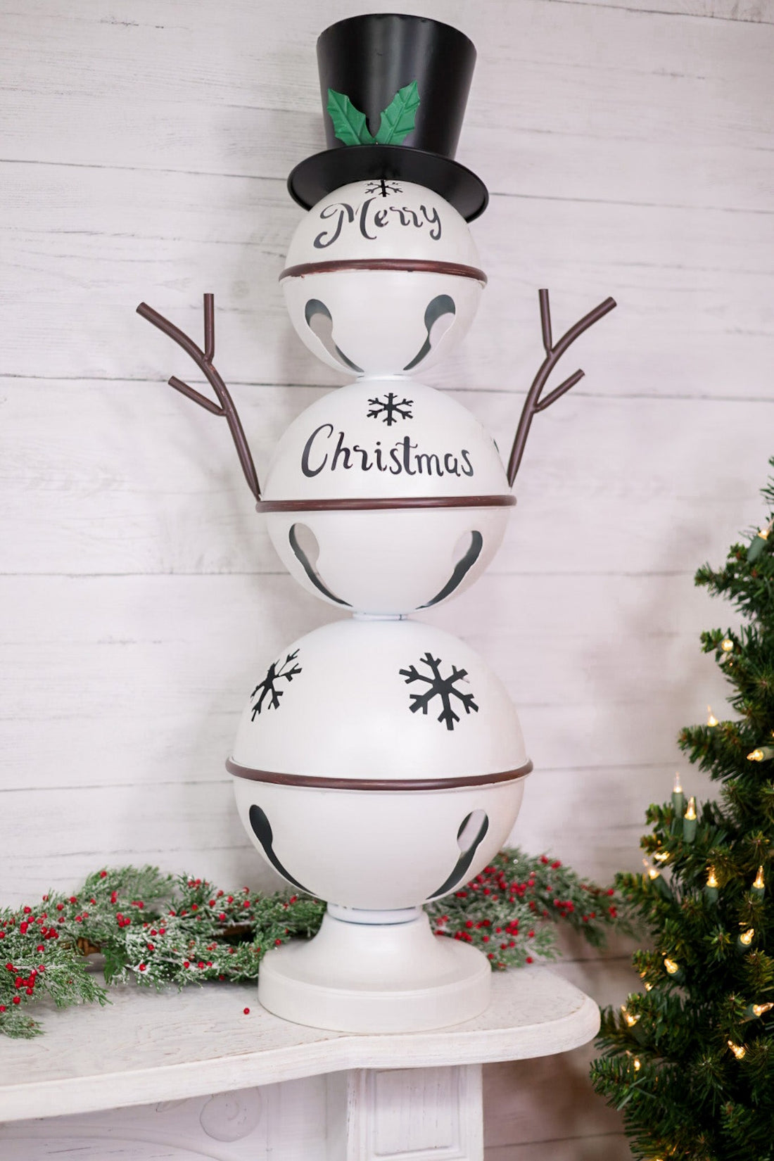 Large Metal Snowman Bell Stand W/ Snowflake Details - Whiskey Skies - SPECIAL T IMPORTS INC