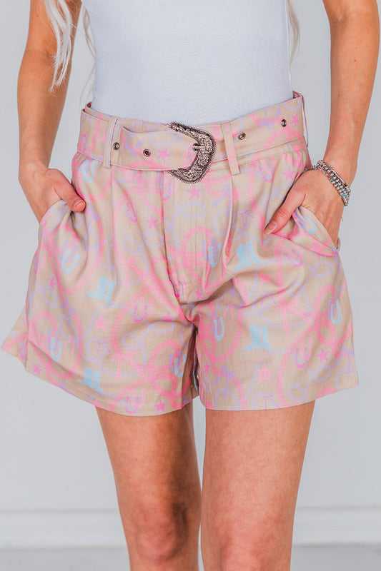 Lariat Links Pastel Cowgirl Trouser Shorts - Whiskey Skies - 2 FLY CO.