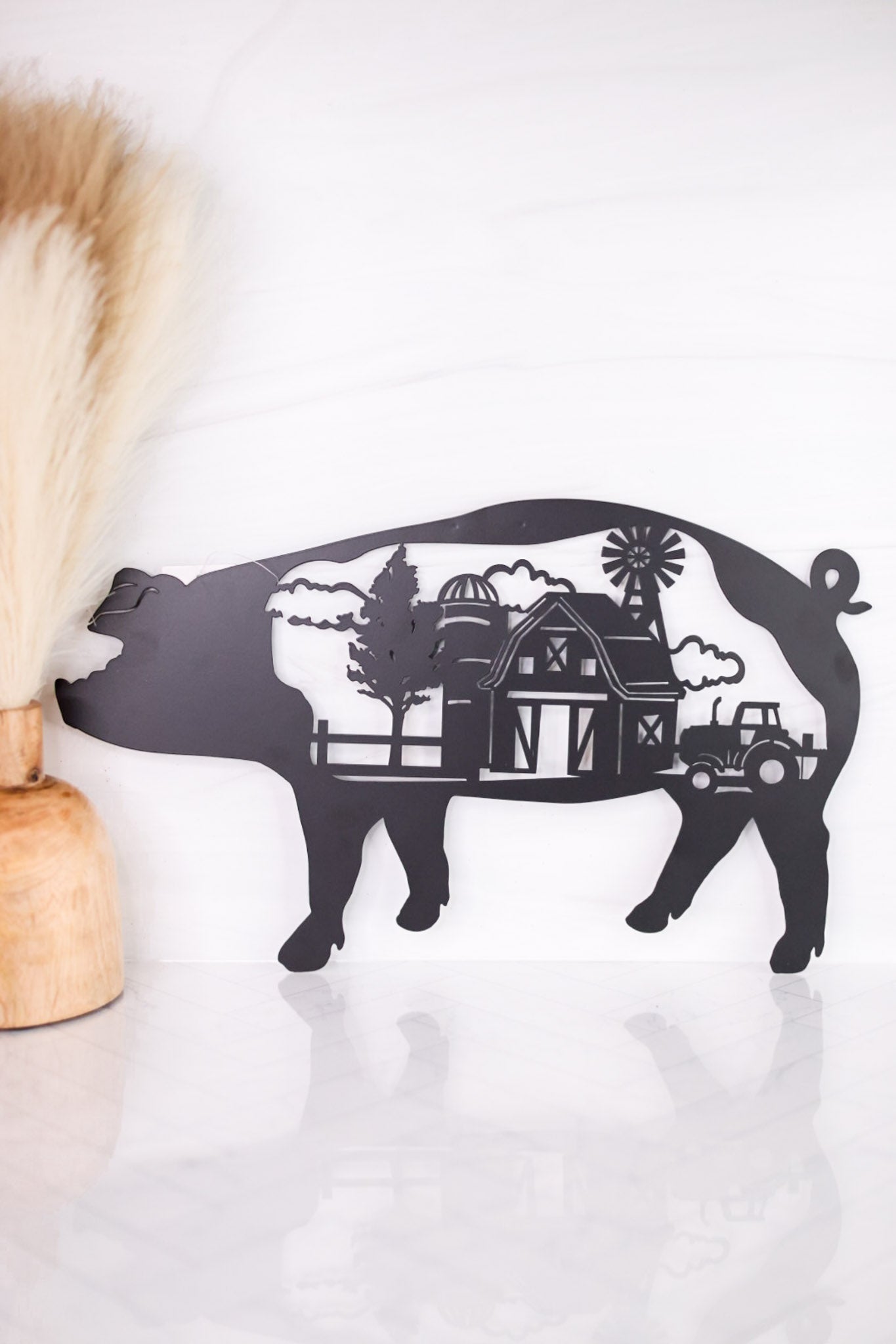 Laser Cut Metal Pig with Country Farm Scene - Whiskey Skies - YOUNG'S INC