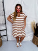 Latte & Cream Ottoman Striped Shirt Dress - Whiskey Skies - ODDI