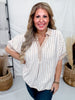 Latte Striped Top With Split V - Neck & Cuffed Sleeves - Whiskey Skies - UMGEE