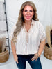 Latte Striped Top With Split V - Neck & Cuffed Sleeves - Whiskey Skies - UMGEE