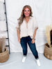 Latte Striped Top With Split V - Neck & Cuffed Sleeves - Whiskey Skies - UMGEE