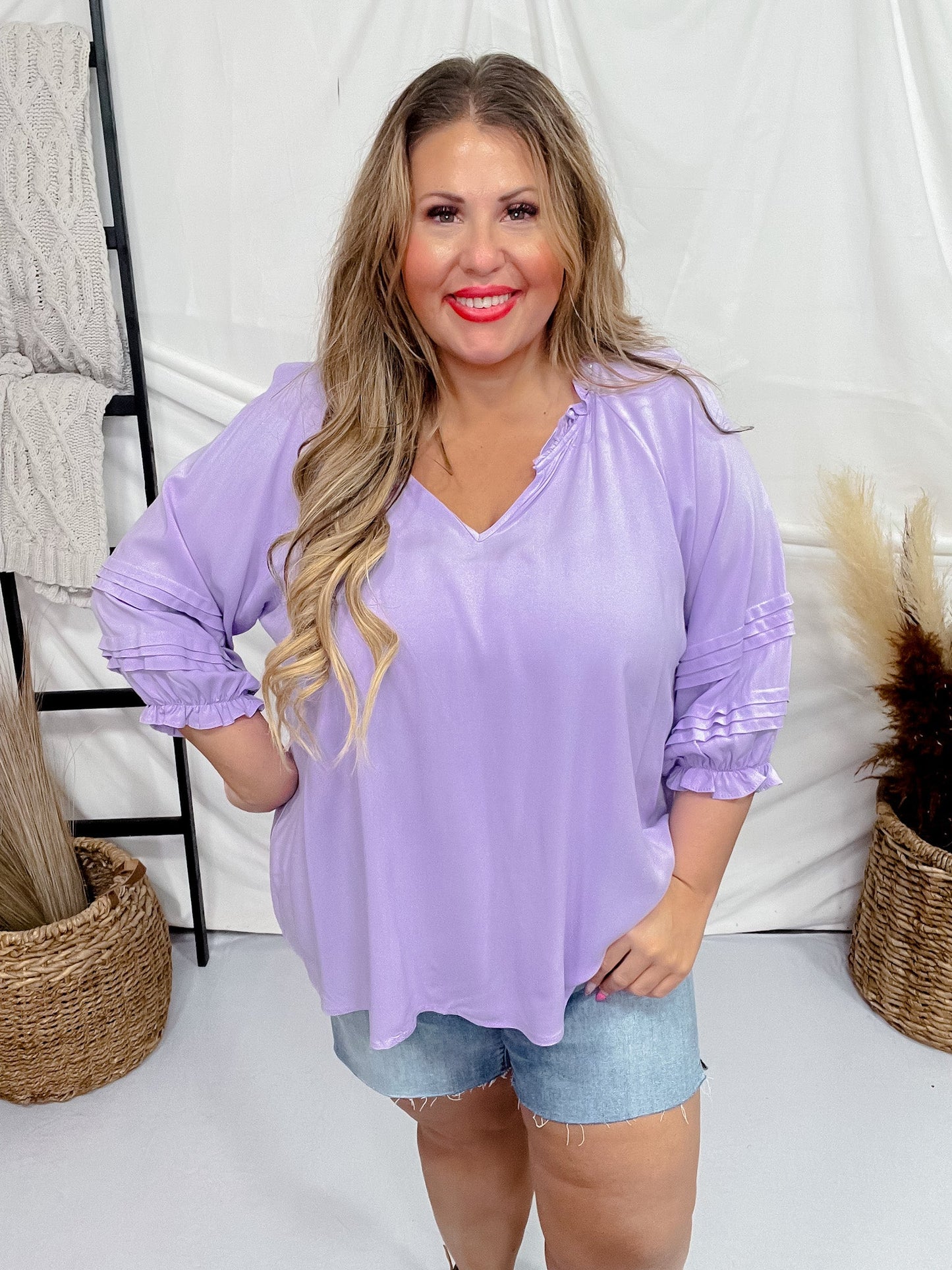 Lavender 3/4 Puff Sleeve Top - Whiskey Skies - ANDREE BY UNIT