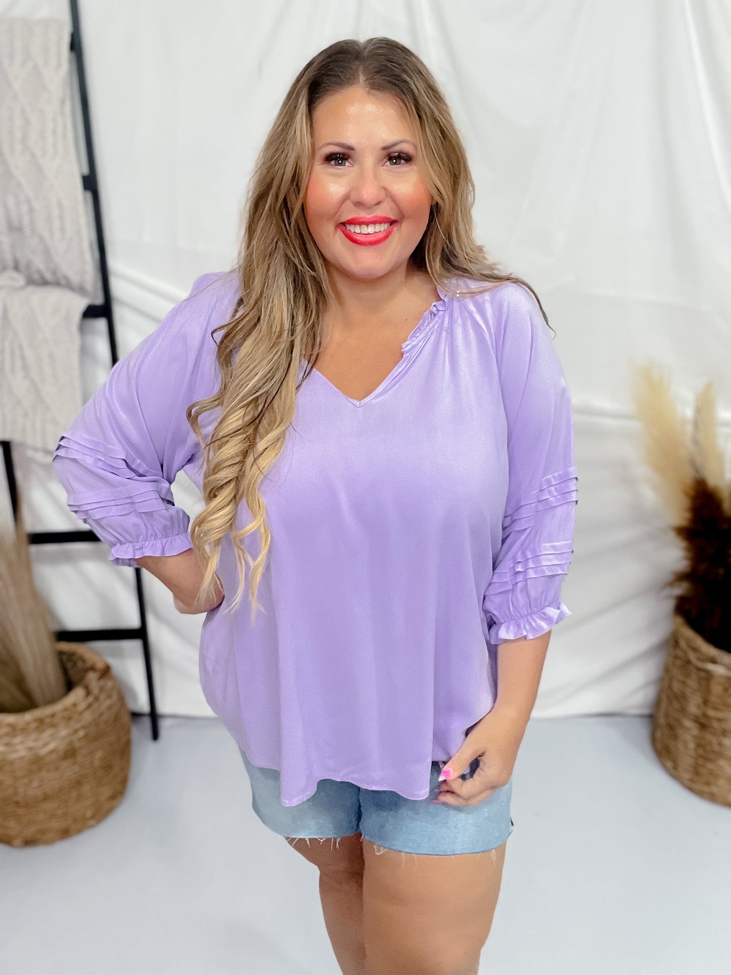 Lavender 3/4 Puff Sleeve Top - Whiskey Skies - ANDREE BY UNIT