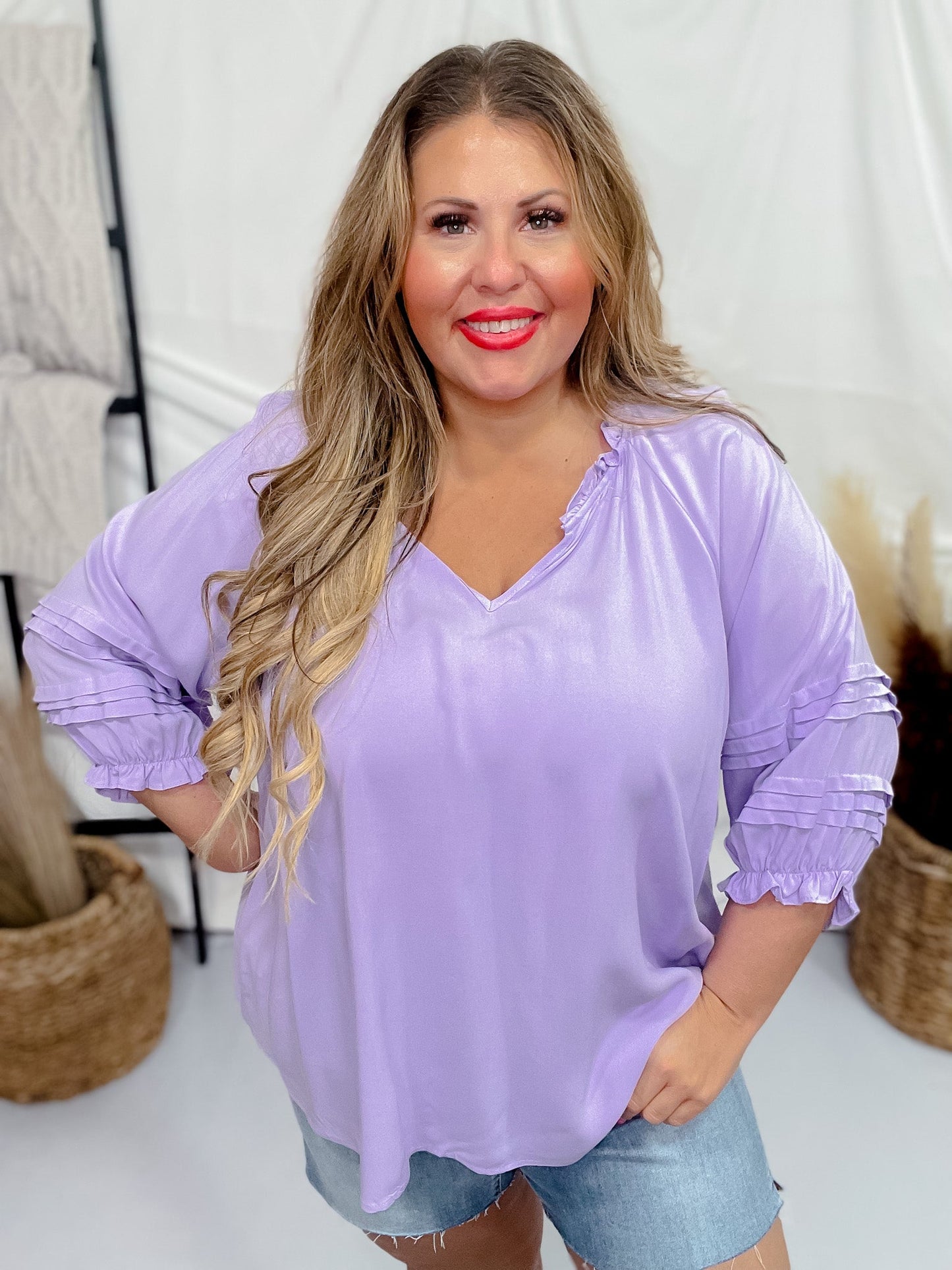 Lavender 3/4 Puff Sleeve Top - Whiskey Skies - ANDREE BY UNIT