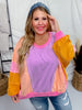 Lavender and Peach Color Block Vintage Wash French Terry Pullover - Whiskey Skies - BIBI