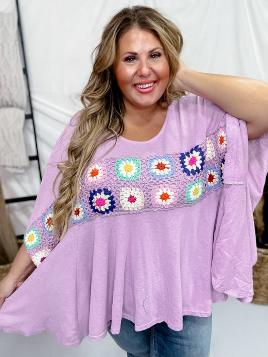 Lavender Floral Knit Poncho Style Top - Whiskey Skies - ANDREE BY UNIT