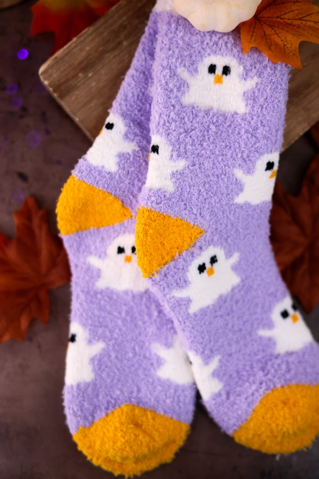 Lavender Ghost Print Fuzzy Socks - Whiskey Skies - CRESCENT SOCK COMPANY