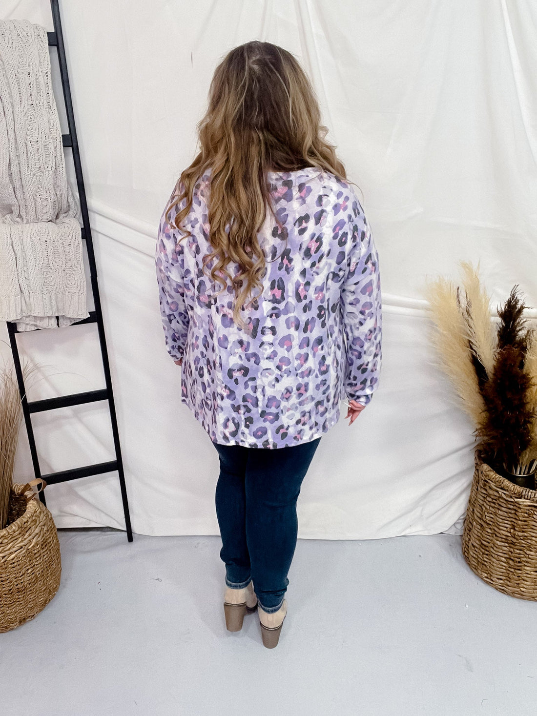 Lavender Leopard Print V Neck Top with Dolman Sleeves - Whiskey Skies - DEAR SCARLETT