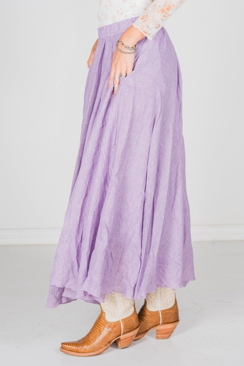 Lavender Maxi Skirt W/ Side Pockets - Whiskey Skies - WHITE BIRCH