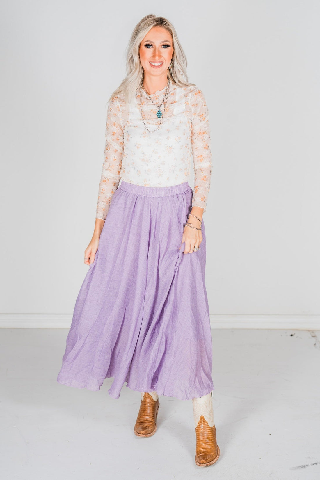 Lavender Maxi Skirt W/ Side Pockets - Whiskey Skies - WHITE BIRCH