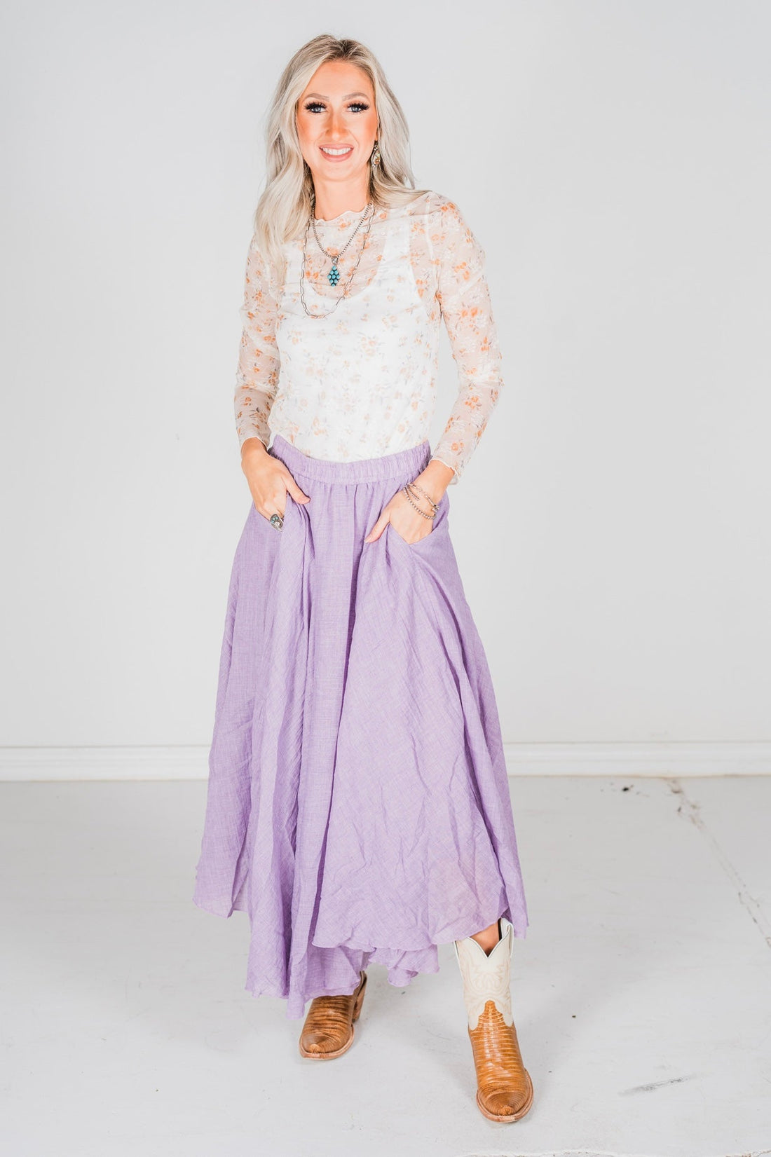 Lavender Maxi Skirt W/ Side Pockets - Whiskey Skies - WHITE BIRCH