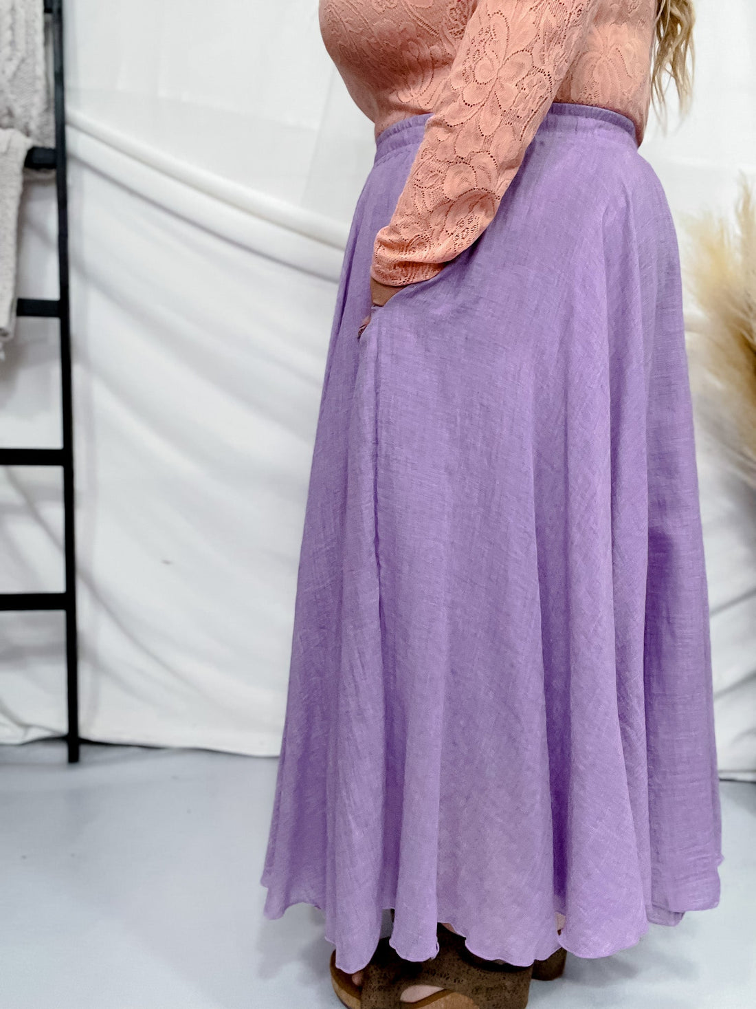 Lavender Maxi Skirt W/ Side Pockets - Whiskey Skies - WHITE BIRCH