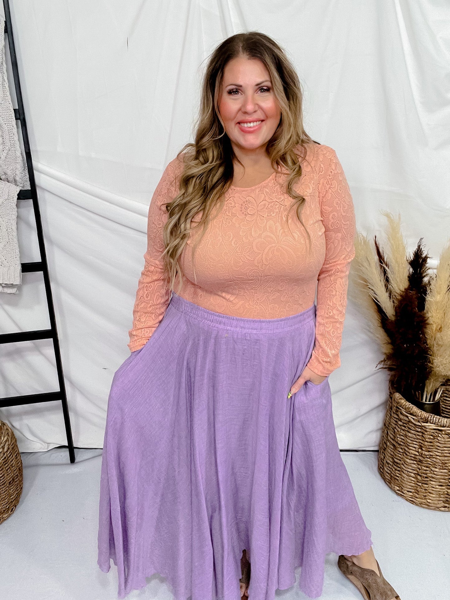 Lavender Maxi Skirt W/ Side Pockets - Whiskey Skies - WHITE BIRCH