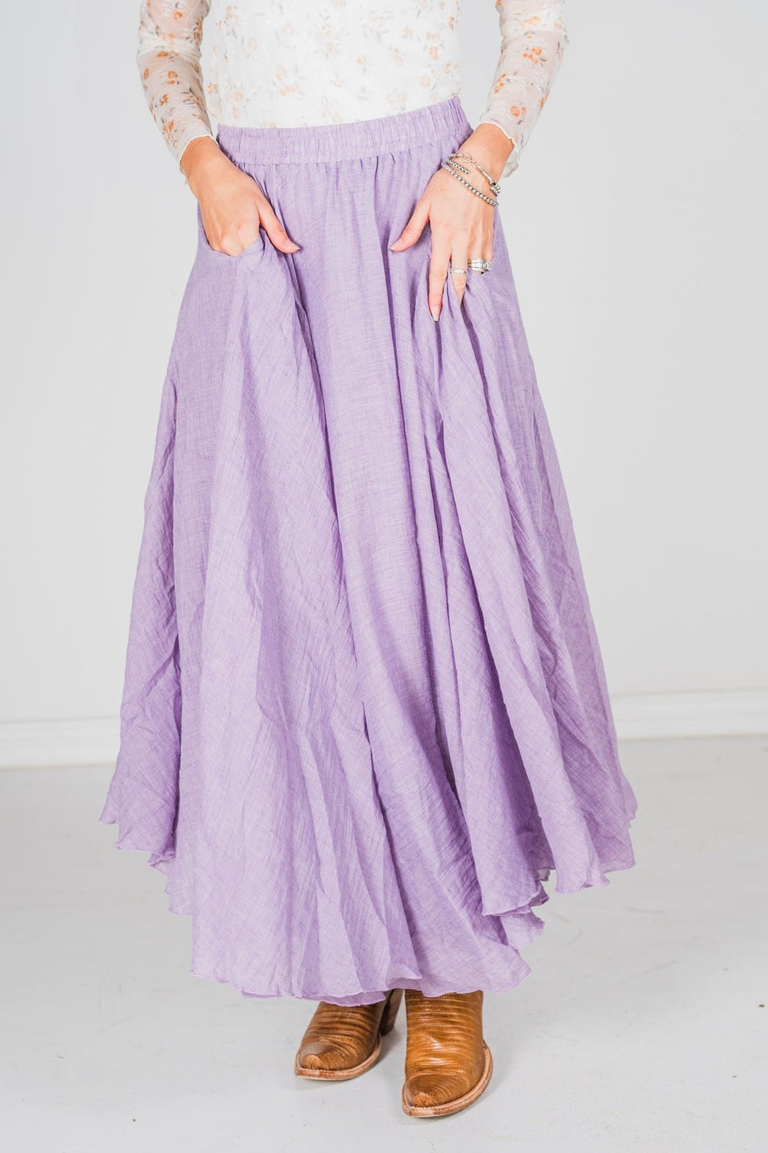 Lavender Maxi Skirt W/ Side Pockets - Whiskey Skies - WHITE BIRCH