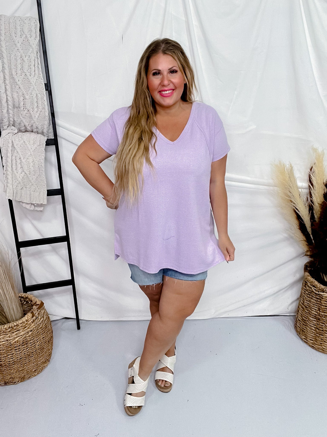 Lavender Short Sleeve Hi - Low Tunic Top - Whiskey Skies - ANDREE BY UNIT