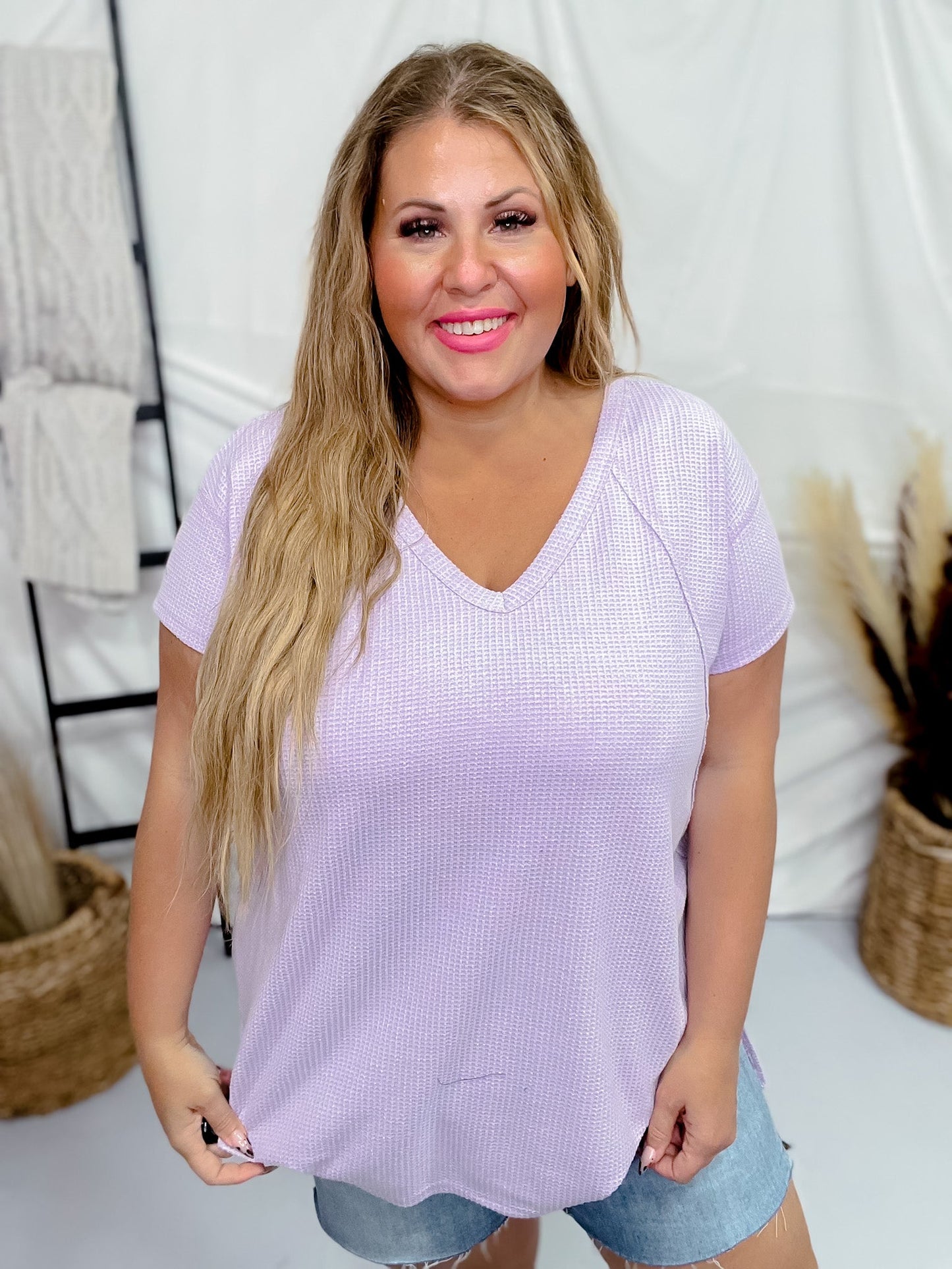 Lavender Short Sleeve Hi - Low Tunic Top - Whiskey Skies - ANDREE BY UNIT