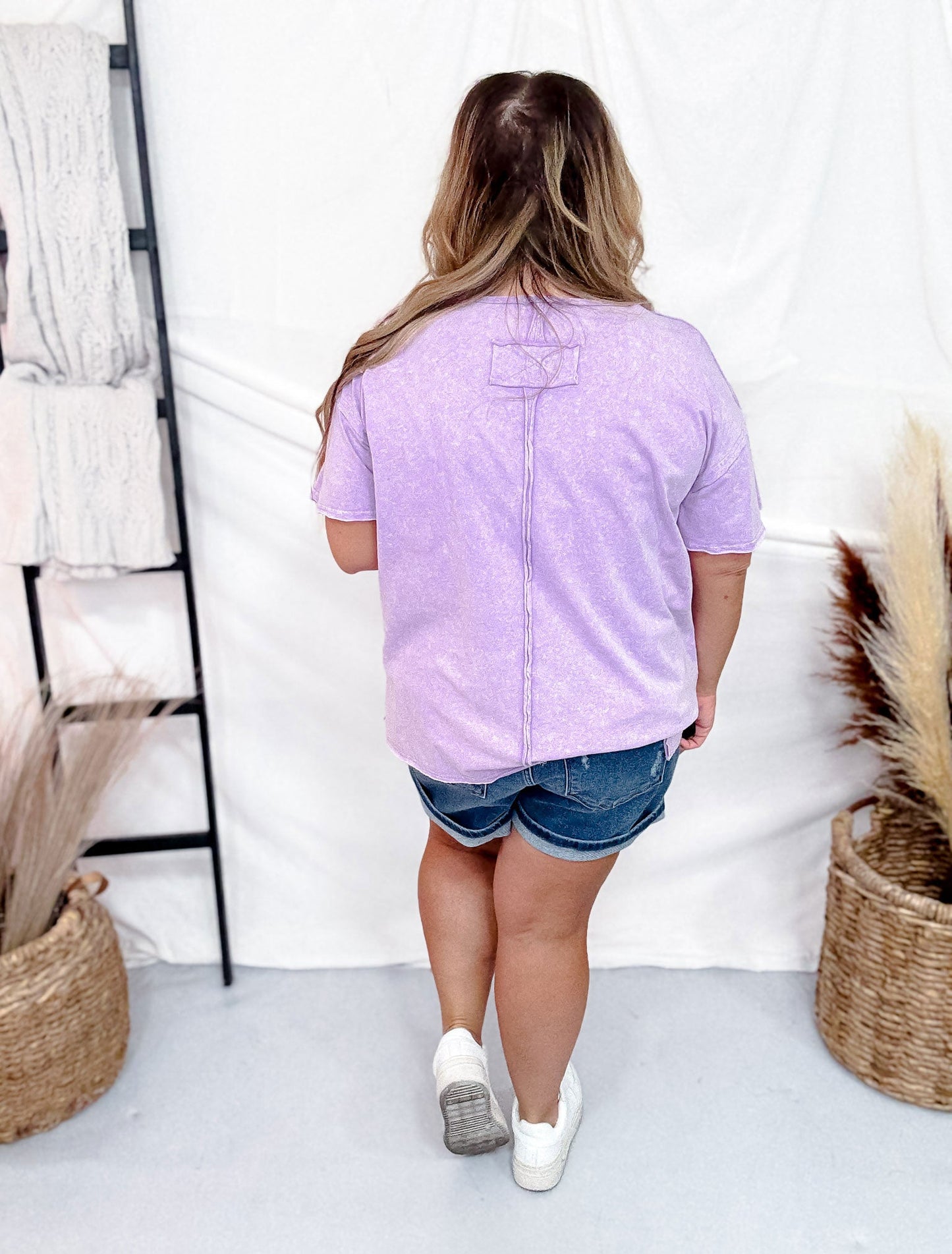 Lavender Short Sleeve Top with Side Slits - Whiskey Skies - WHITE BIRCH