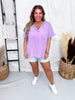 Lavender Short Sleeve Top with Side Slits - Whiskey Skies - WHITE BIRCH