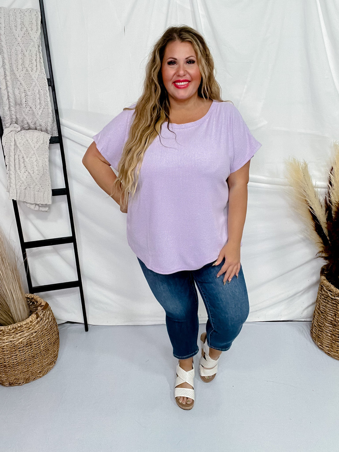 Lavender Short Sleeve Waffle Tunic Top - Whiskey Skies - ANDREE BY UNIT