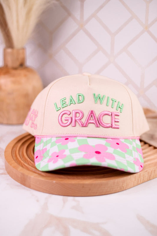Lead With Grace Hat With Floral Checkered Bill - Whiskey Skies - SOUTHERN GRACE