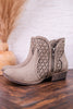 Leah 2 Grey Ankle Booties with Laser Cut Detailing - Whiskey Skies - VERY G