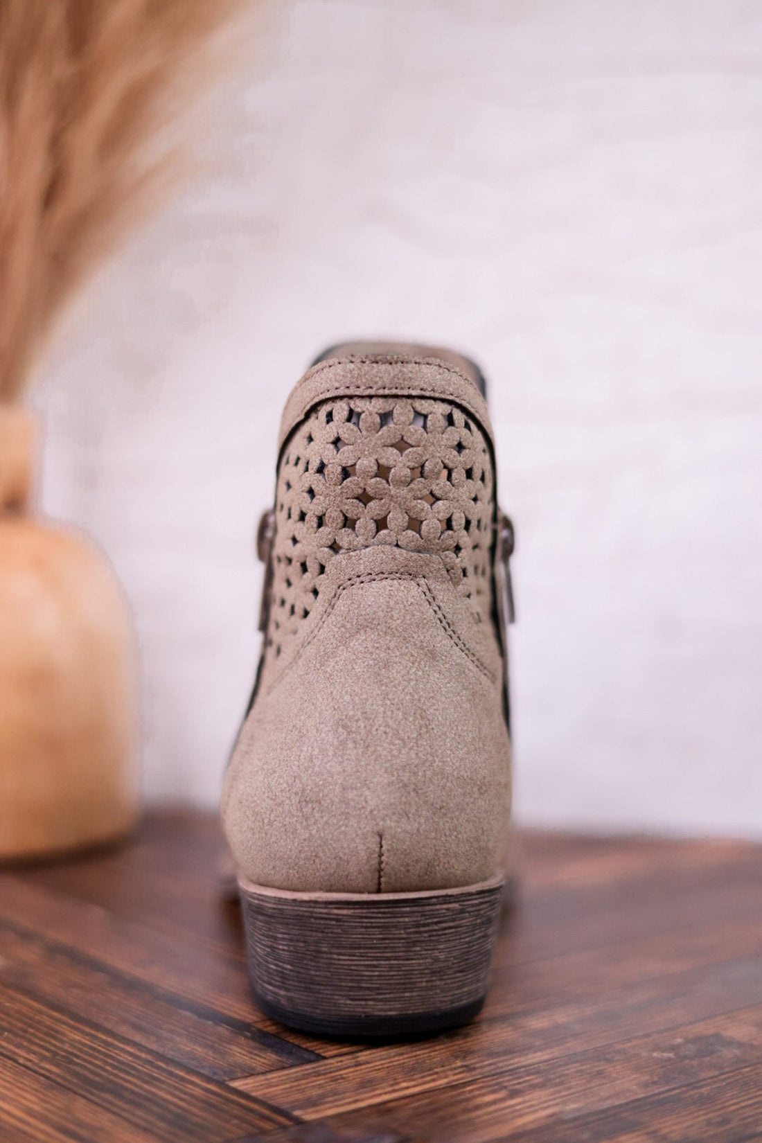 Leah 2 Grey Ankle Booties with Laser Cut Detailing - Whiskey Skies - VERY G
