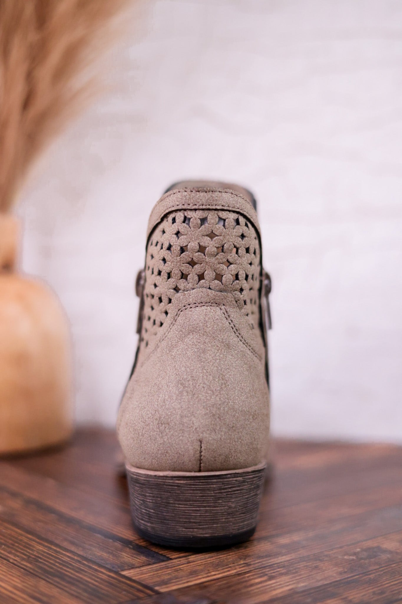 Leah 2 Grey Ankle Booties with Laser Cut Detailing - Whiskey Skies - VERY G