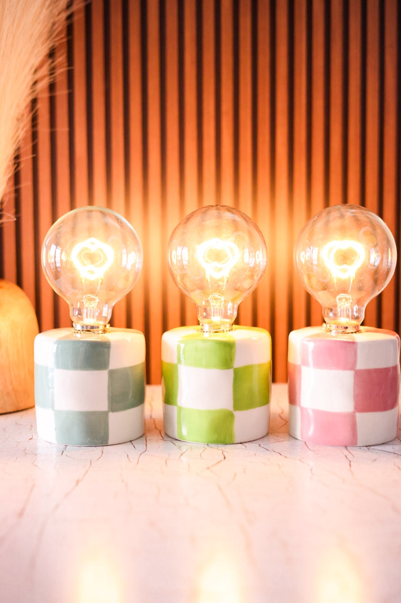 LED Heart Bulb With Checkered Ceramic Base (3 Colors) - Whiskey Skies - HAZEL MAZEL