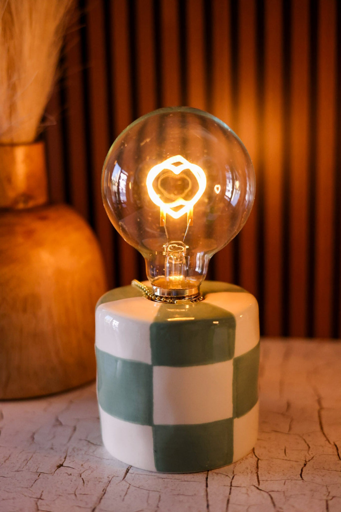 LED Heart Bulb With Checkered Ceramic Base (3 Colors) - Whiskey Skies - HAZEL MAZEL