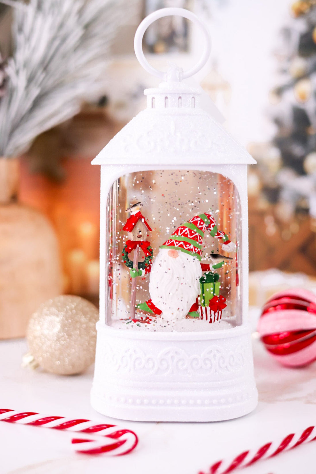 LED Lantern With Winter Wonderland Gnome Scene - Whiskey Skies - RAZ IMPORTS