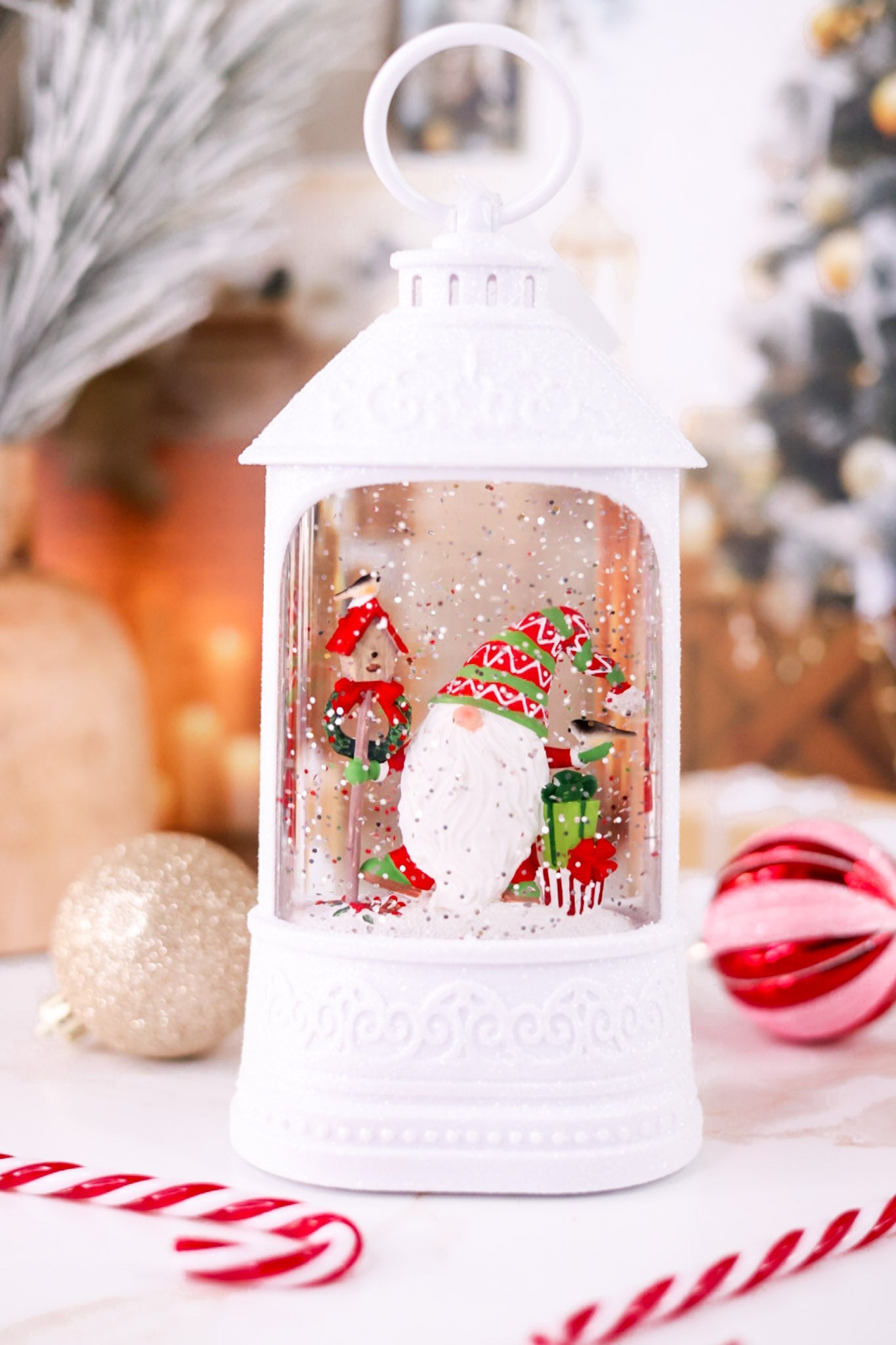 LED Lantern With Winter Wonderland Gnome Scene - Whiskey Skies - RAZ IMPORTS