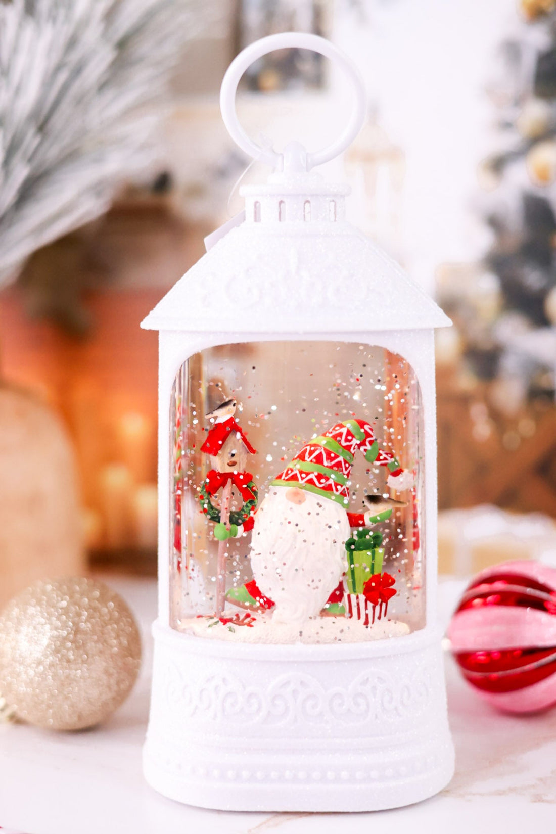 LED Lantern With Winter Wonderland Gnome Scene - Whiskey Skies - RAZ IMPORTS